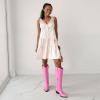 imageVepose Womens Tall Cowboy Boots Knee High Cowgirl Low Heel Comfy Boots for LadiesVintage Cowboy9810pink