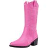 imageVepose 9803 Cowboy Boots Women Cowgirl Embroided Western Pull on Pointed Toe MidCalf Chunky Heel Boots with Inside ZipperWestern9803pink