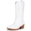 imageVepose Womens Cowboy Boots Embroidered Western MidCalf 9802 Cowgirl Boots Pointed Toe Pull on Boots with Chunky HeelTrendy9802white