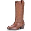 imageVepose Womens Cowboy Boots Embroidered Western MidCalf 9802 Cowgirl Boots Pointed Toe Pull on Boots with Chunky HeelVintage9802brown