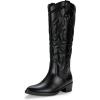 imageVepose Womens Tall Cowboy Boots Knee High Cowgirl Low Heel Comfy Boots for LadiesVintage Cowboy9810black