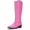 imageVepose Womens Tall Cowboy Boots Knee High Cowgirl Low Heel Comfy Boots for LadiesVintage Cowboy9810pink