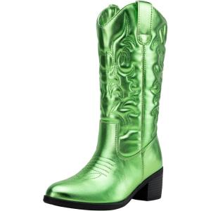 imageVepose Womens Cowboy Boots Western Cowgirl Round Toe Mid Calf Boots for WomenVintage Cowboy9801green