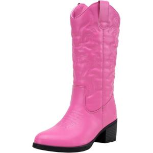 imageVepose Womens Cowboy Boots Western Cowgirl Round Toe Mid Calf Boots for WomenVintage Cowboy9801pink
