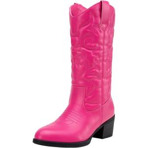 imageVepose Womens Cowboy Boots Western Cowgirl Round Toe Mid Calf Boots for WomenVintage Cowboy9801rose Pink