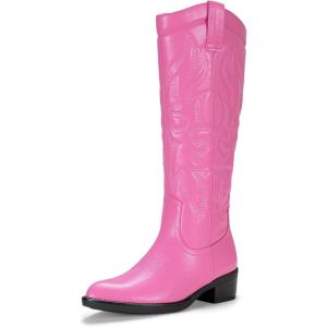 imageVepose Womens Tall Cowboy Boots Knee High Cowgirl Low Heel Comfy Boots for LadiesVintage Cowboy9810pink