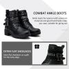 imageVepose Womens Ankle Boots Combat Lace up Booties with Inside ZipperMoto Boots919black