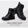 imageVepose Womens Ankle Boots Combat Lace up Booties with Inside ZipperMoto Boots919black