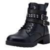 imageVepose Womens Ankle Boots Combat Lace up Booties with Inside ZipperMoto Boots919black