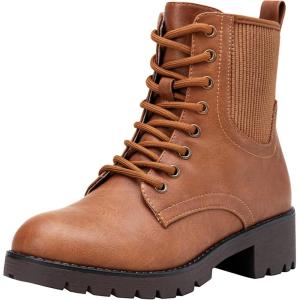 imageVepose Womens Ankle Boots Combat Lace up Booties with Inside ZipperChelsea Laces916brown