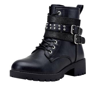 imageVepose Womens Ankle Boots Combat Lace up Booties with Inside ZipperMoto Boots919black