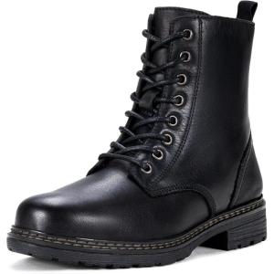 imageVepose Womens Combat Ankle Boots Lace up Classic Short Low Heel Zipper 9623 BootiesBlackleather 9623l