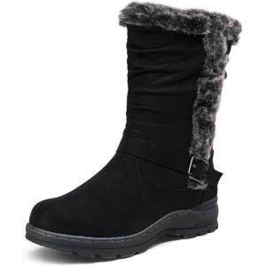 imageVepose Womens Winter Snow Boots Fur Mid Calf Warm Suede Fuzzy Shoes960 Black