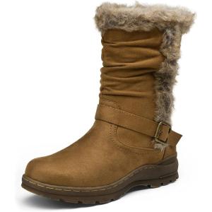 imageVepose Womens Winter Snow Boots Fur Mid Calf Warm Suede Fuzzy Shoes960 Brown