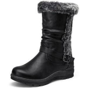 imageVepose Womens Winter Snow Boots Fur Mid Calf Warm Suede Fuzzy ShoesMid Calf960black Pu