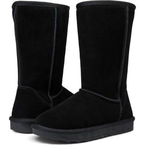 imageVepose Womens Winter Snow Boots Warm Fur Mid Calf Tall Suede Fuzzy Slip on ShoesCrampon Black