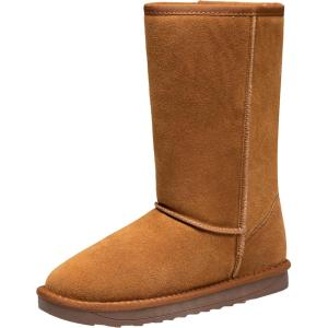 imageVepose Womens Winter Snow Boots Warm Fur Mid Calf Tall Suede Fuzzy Slip on ShoesTall 988 Brown