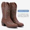 imageVepose Womens Cowboy Mid Calf Boots Cowgirl Western Embroidered Chunky Low Heel 9800 Boots with ZipperBrownmodern Cowboy