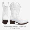 imageVepose Womens Cowboy Mid Calf Boots Cowgirl Western Embroidered Chunky Low Heel 9800 Boots with ZipperWhitemodern Cowboy
