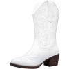 imageVepose Womens Cowboy Mid Calf Boots Cowgirl Western Embroidered Chunky Low Heel 9800 Boots with ZipperWhitemodern Cowboy