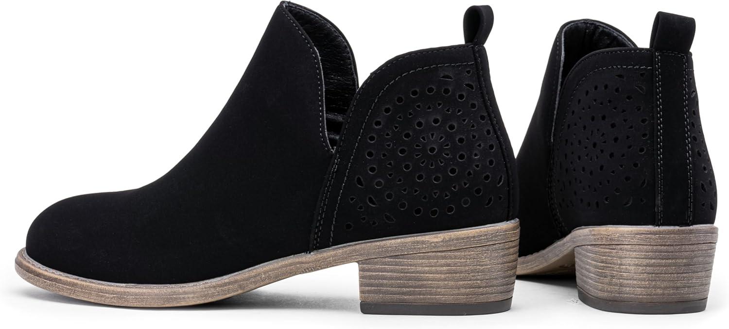imageVepose Womens Short Ankle Boots Low Heel Western Cutout Perforated BootiesClassic Perf912black Nubuck