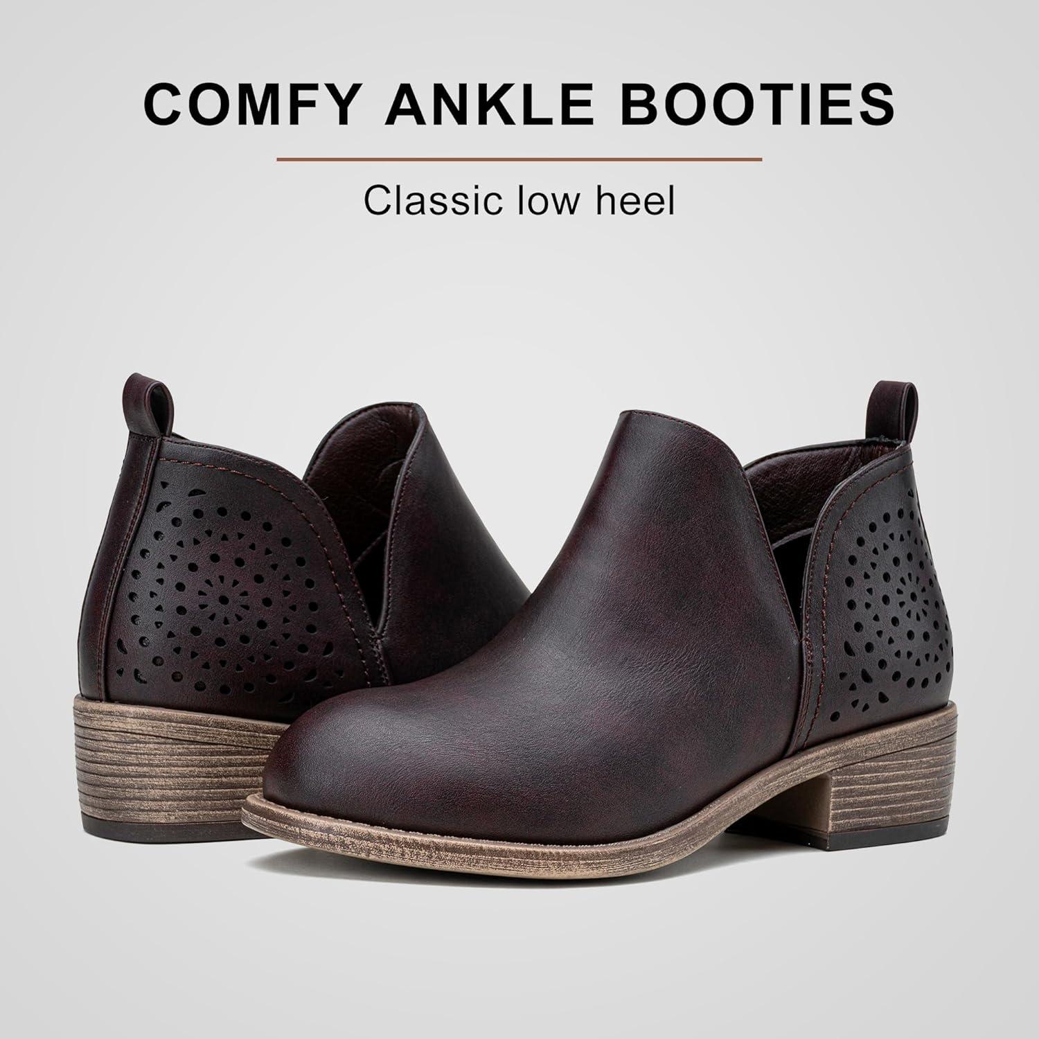 imageVepose Womens Short Ankle Boots Low Heel Western Cutout Perforated BootiesClassic Perf912dark Tan