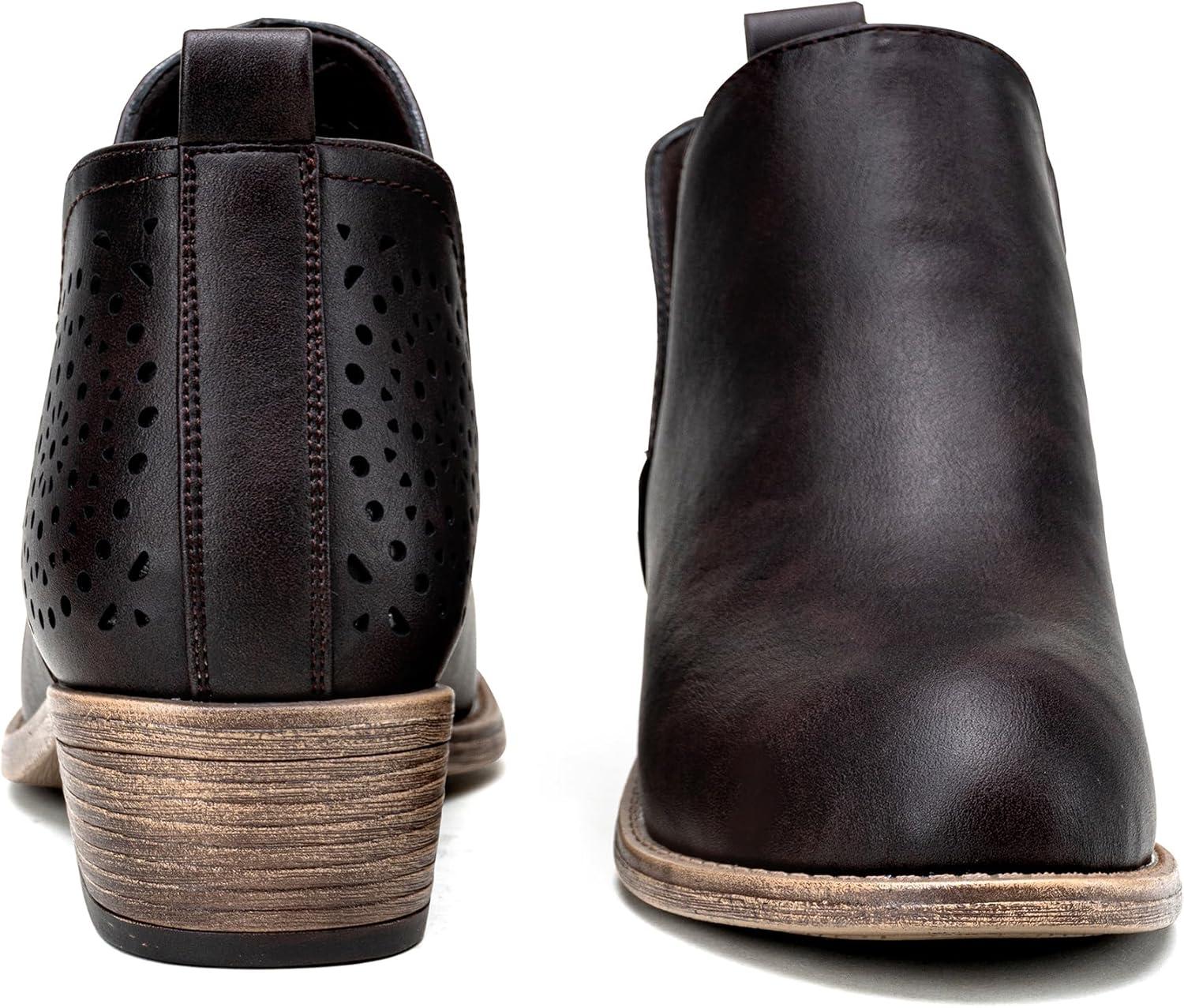 imageVepose Womens Short Ankle Boots Low Heel Western Cutout Perforated BootiesClassic Perf912dark Tan