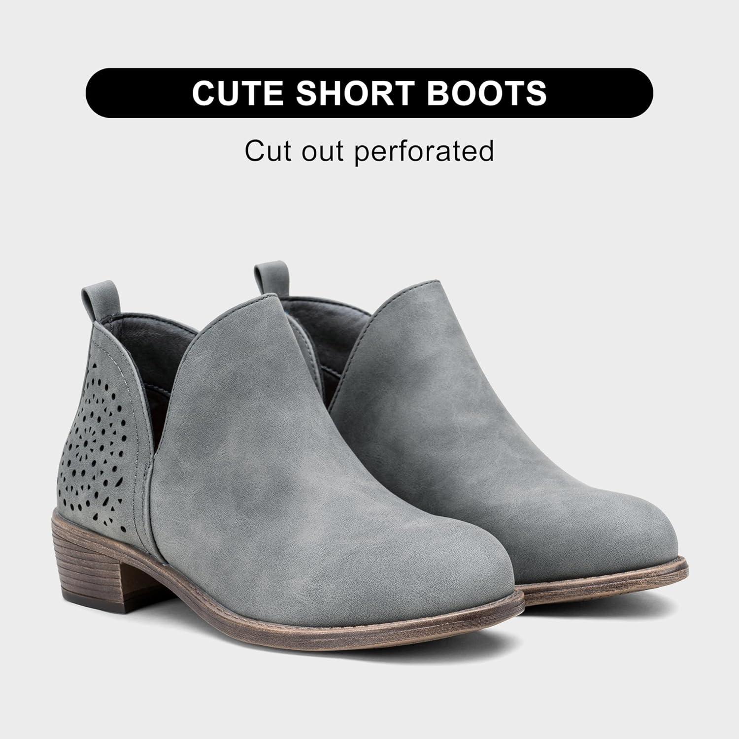 imageVepose Womens Short Ankle Boots Low Heel Western Cutout Perforated BootiesClassic Perf912grey