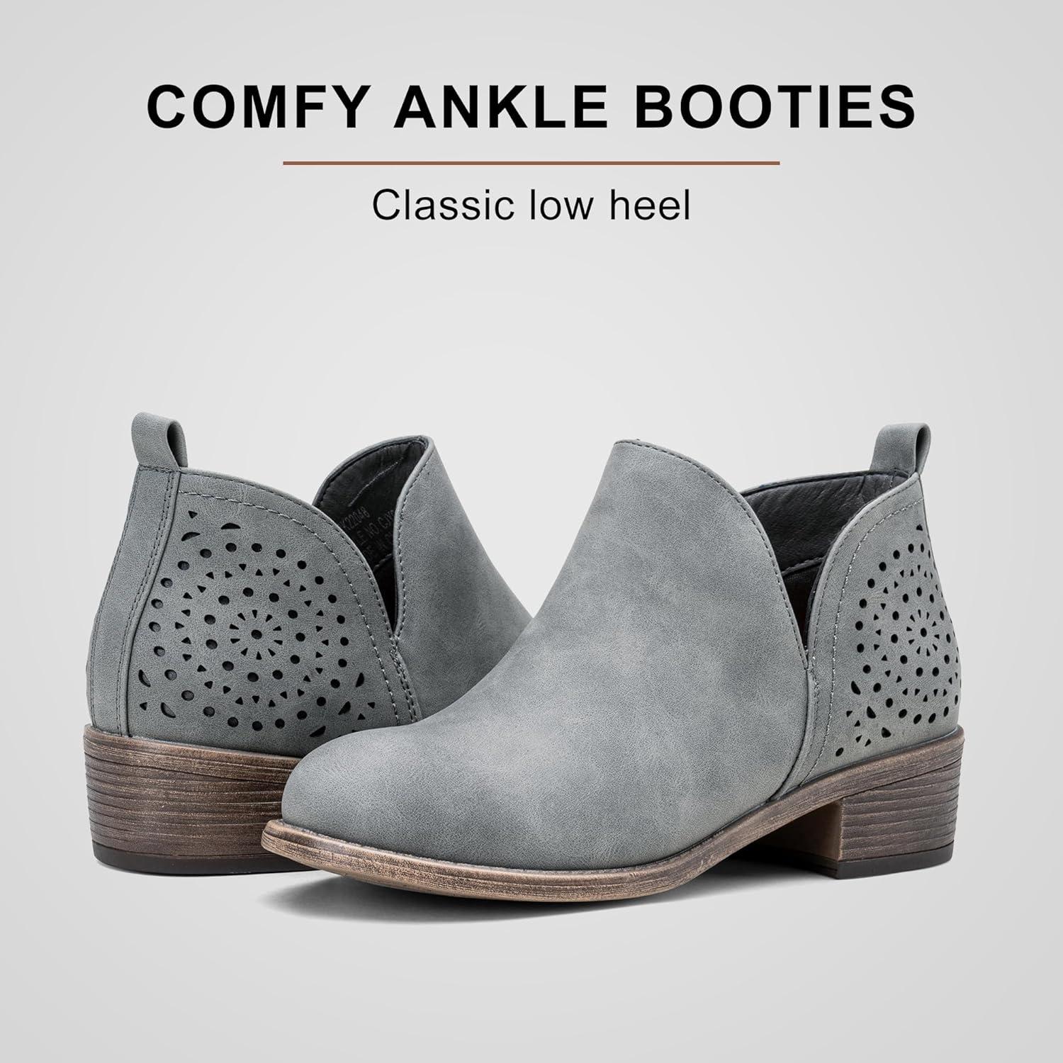 imageVepose Womens Short Ankle Boots Low Heel Western Cutout Perforated BootiesClassic Perf912grey