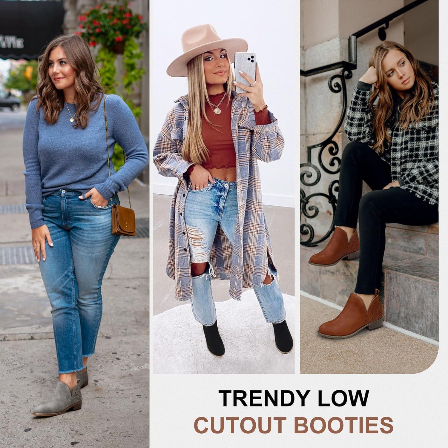 imageVepose Womens Short Ankle Boots Low Heel Western Cutout Perforated BootiesClassic Perf912grey