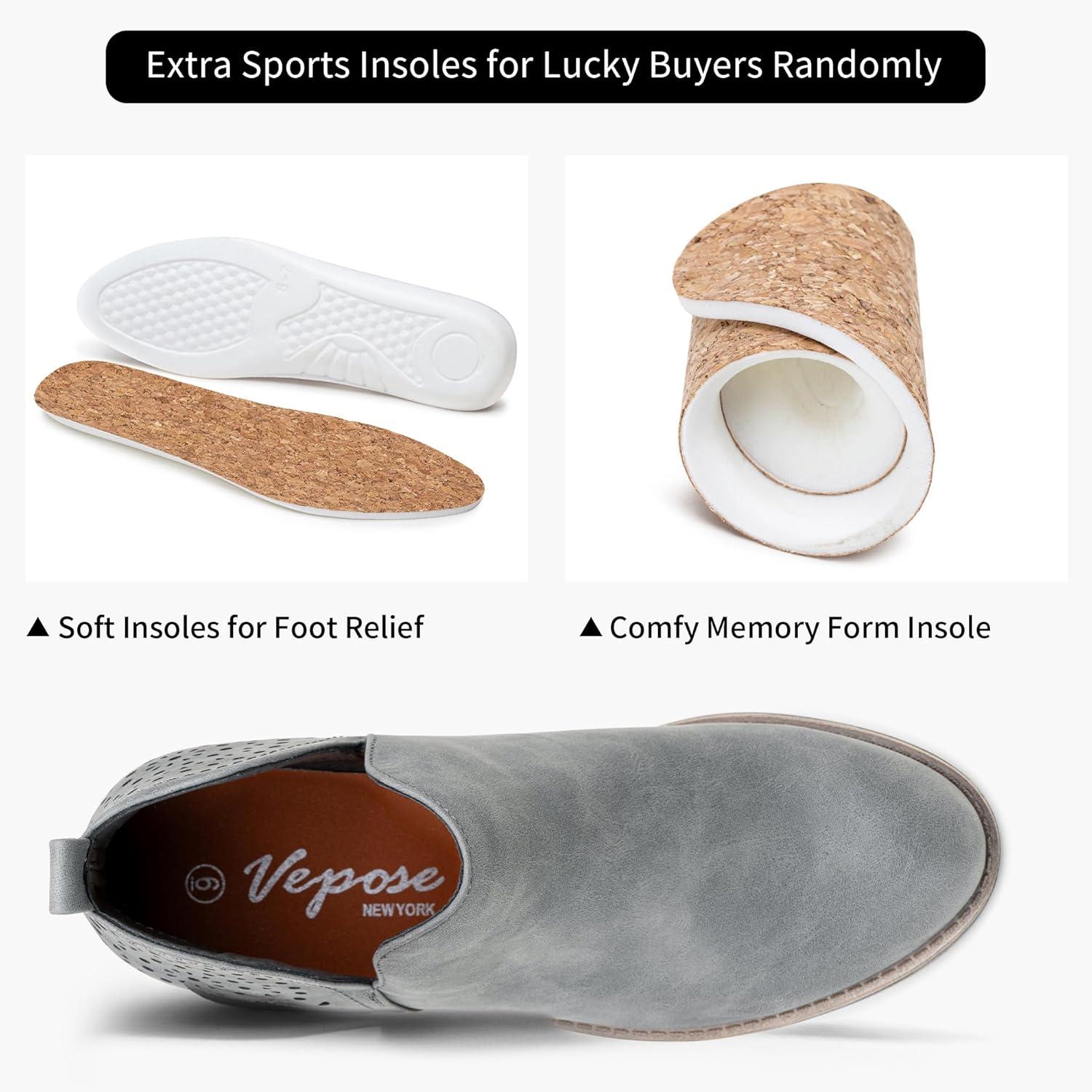 imageVepose Womens Short Ankle Boots Low Heel Western Cutout Perforated BootiesClassic Perf912grey