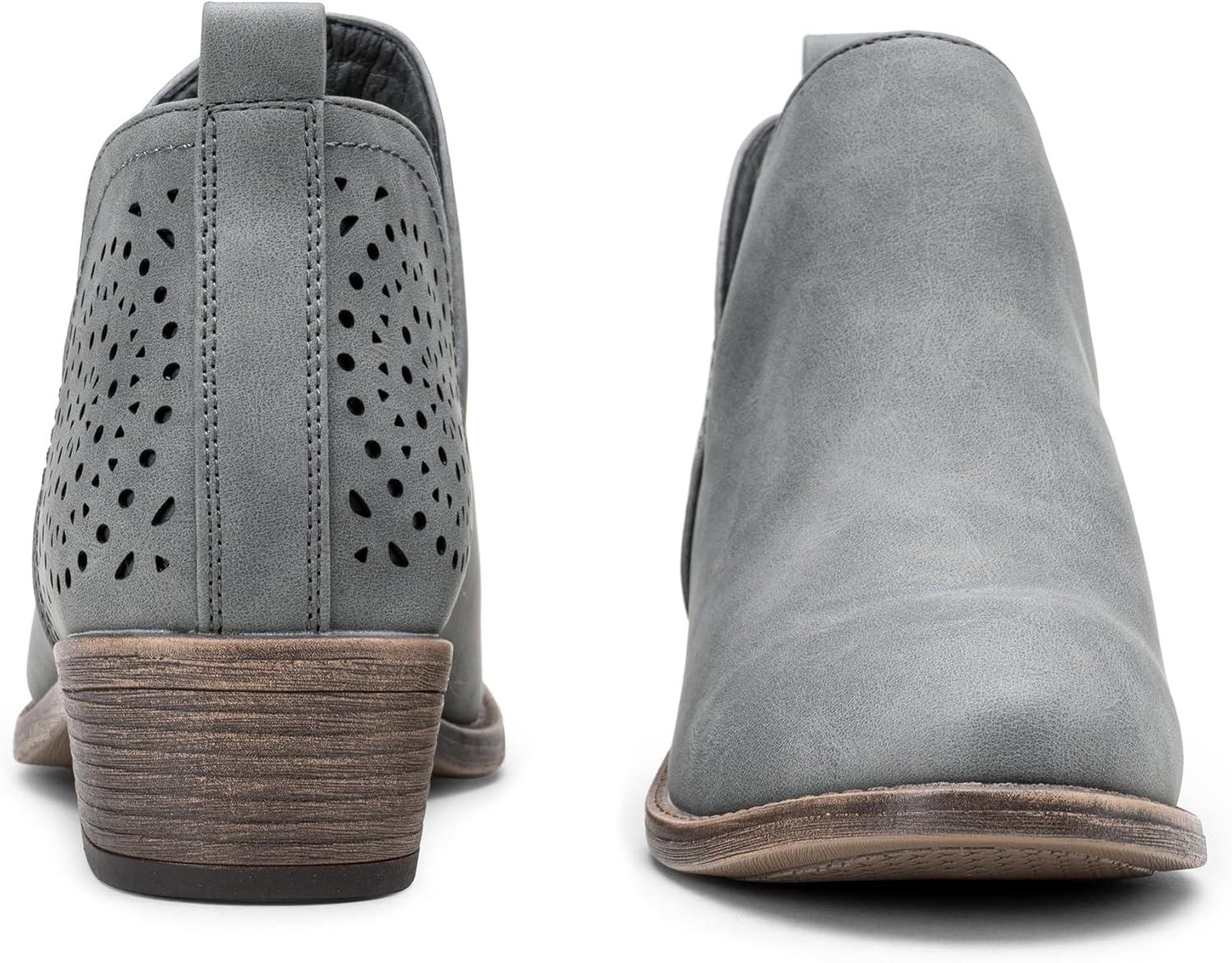 imageVepose Womens Short Ankle Boots Low Heel Western Cutout Perforated BootiesClassic Perf912grey
