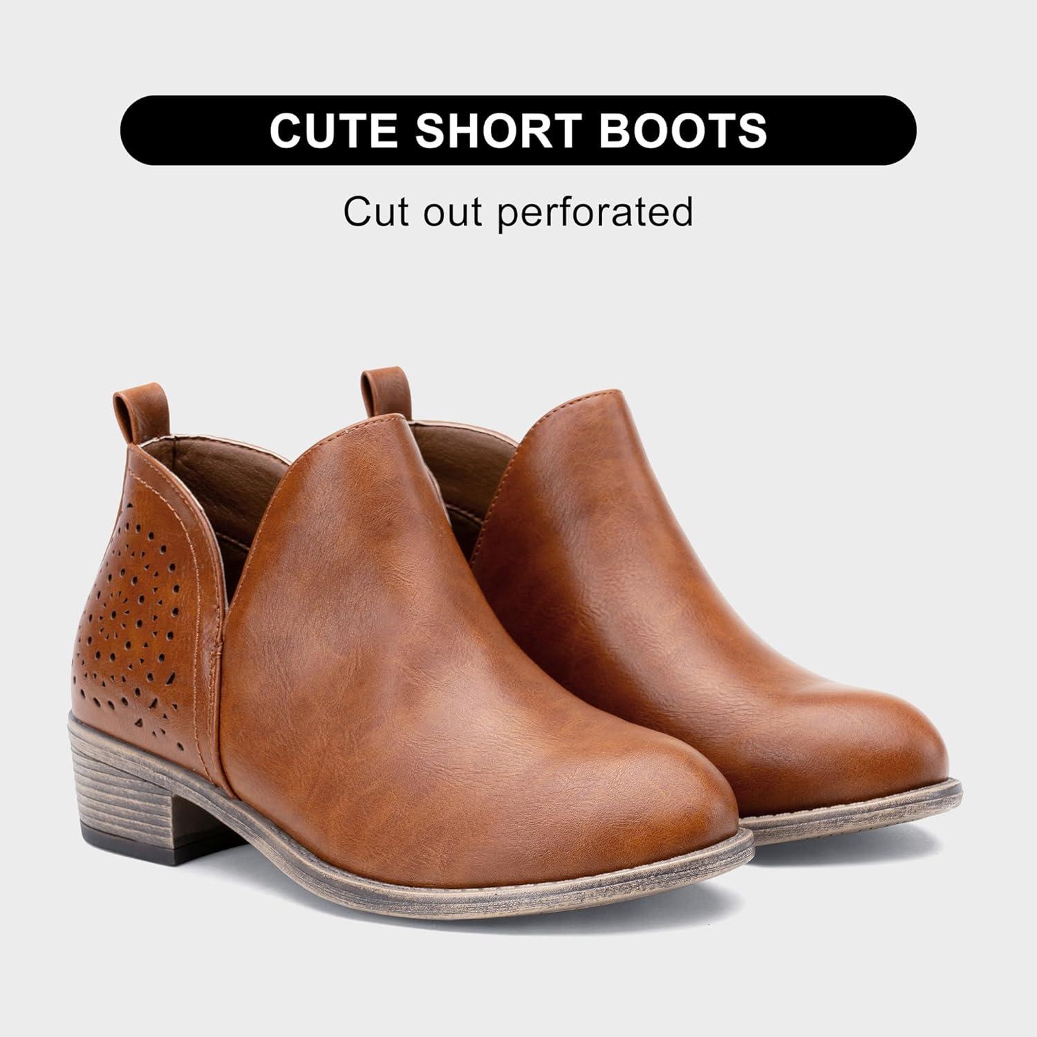 imageVepose Womens Short Ankle Boots Low Heel Western Cutout Perforated BootiesClassic Perf912red Brown