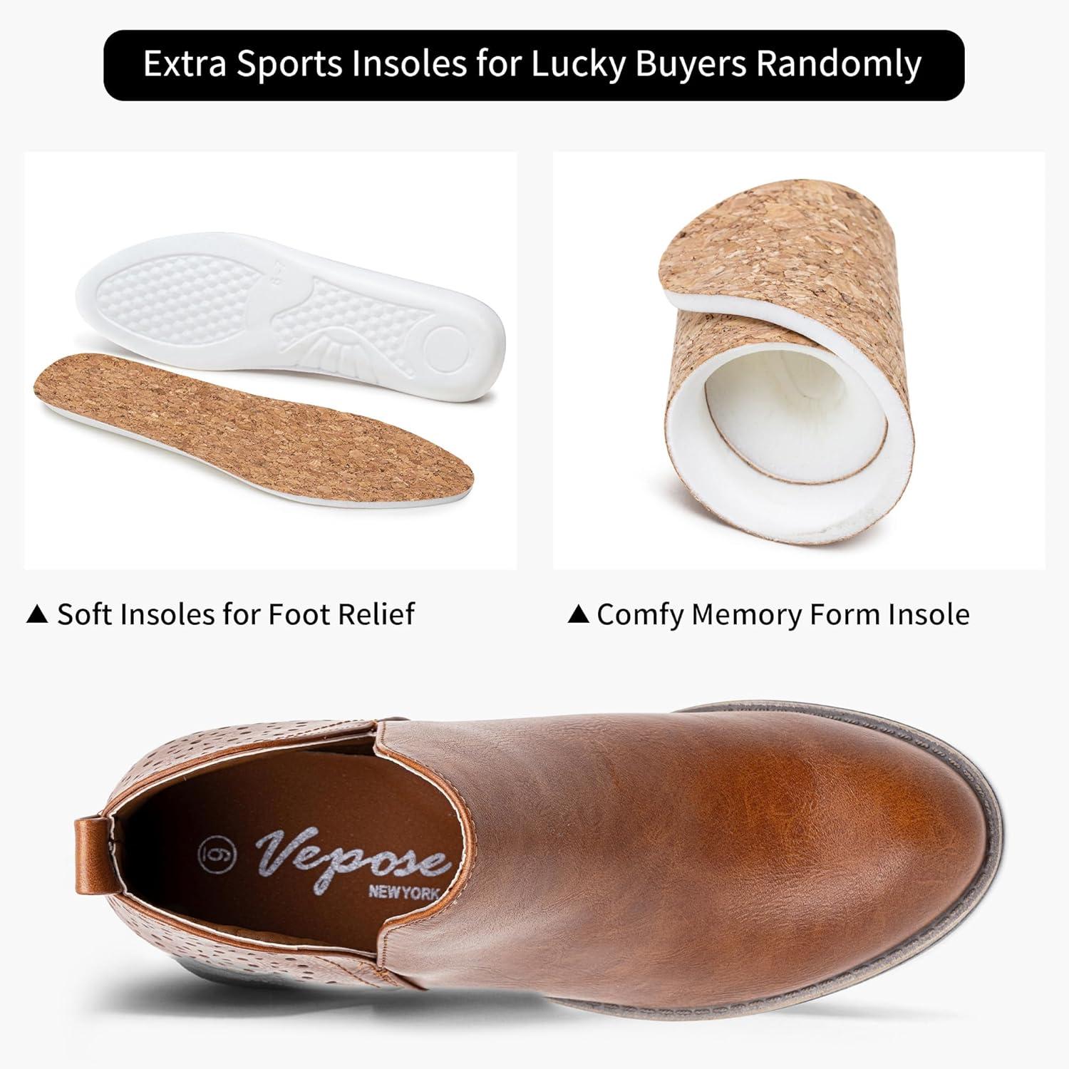 imageVepose Womens Short Ankle Boots Low Heel Western Cutout Perforated BootiesClassic Perf912red Brown