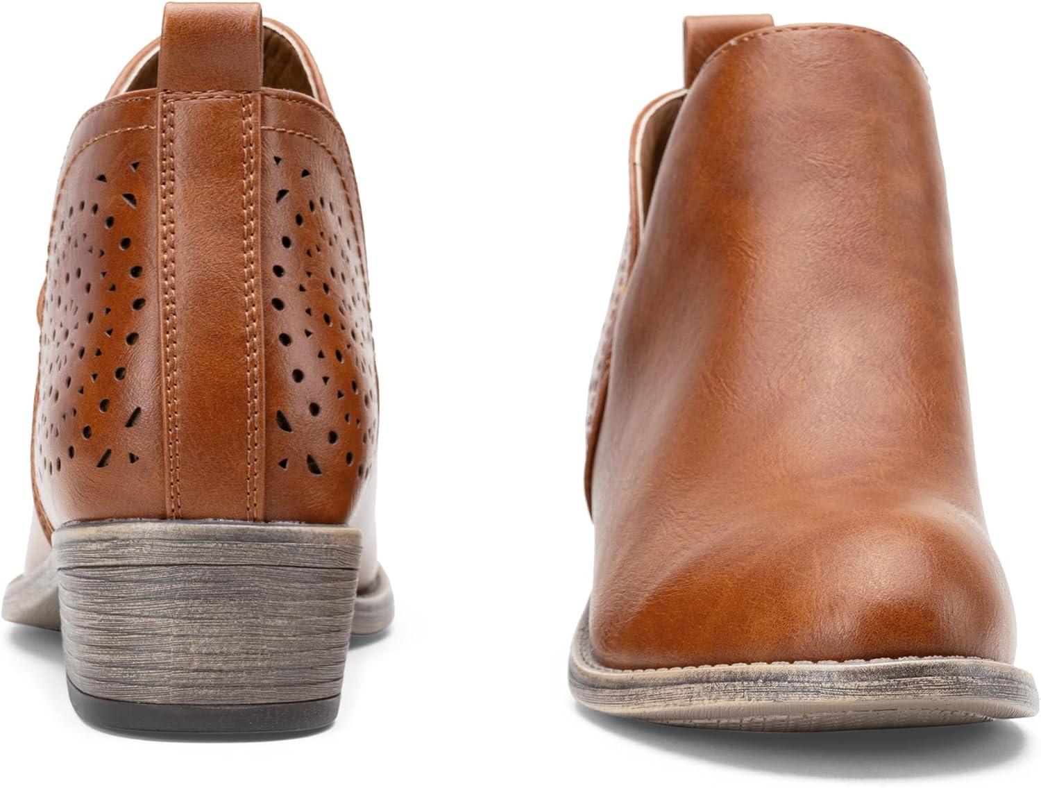 imageVepose Womens Short Ankle Boots Low Heel Western Cutout Perforated BootiesClassic Perf912red Brown