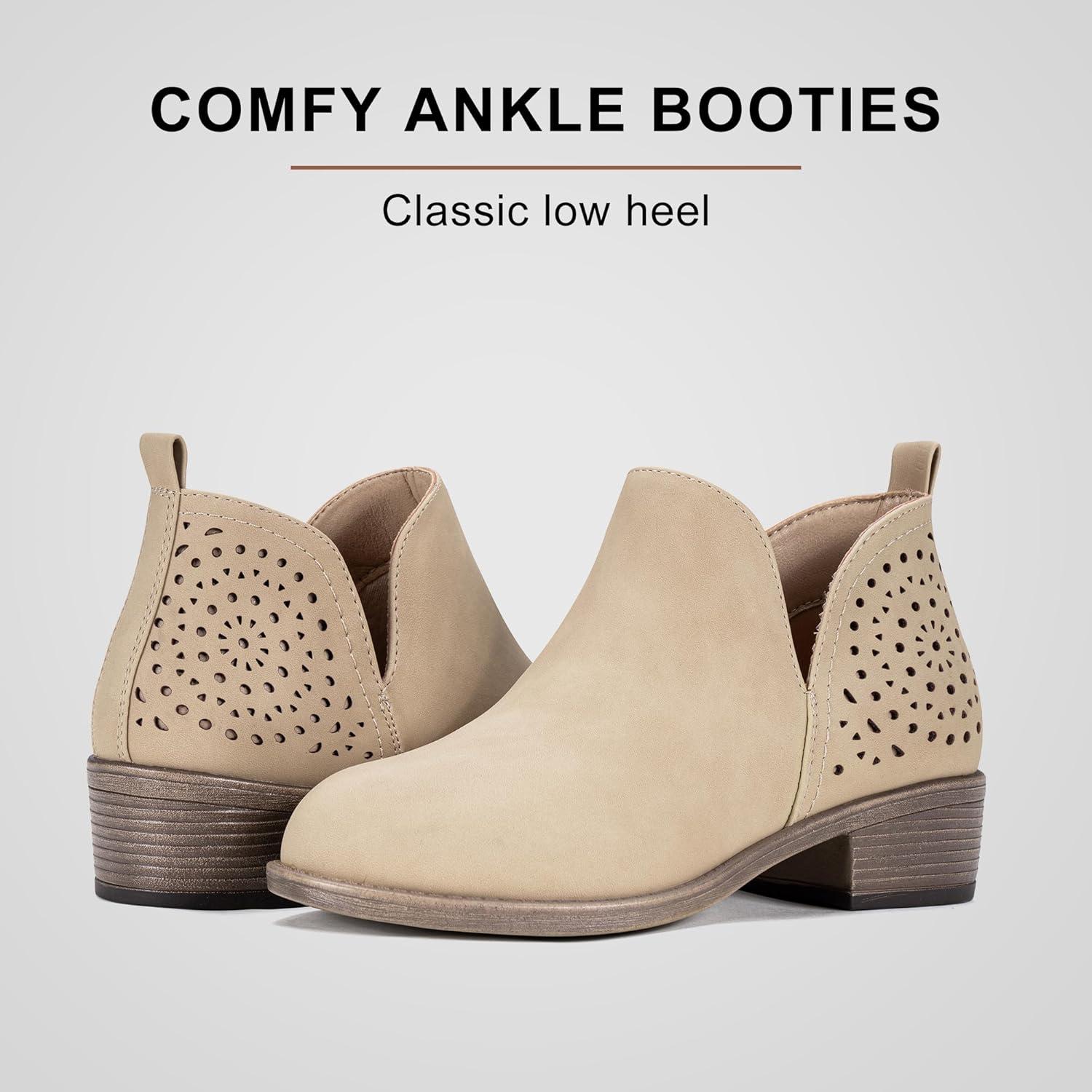 imageVepose Womens Short Ankle Boots Low Heel Western Cutout Perforated BootiesClassic Perf912tan Nubuck