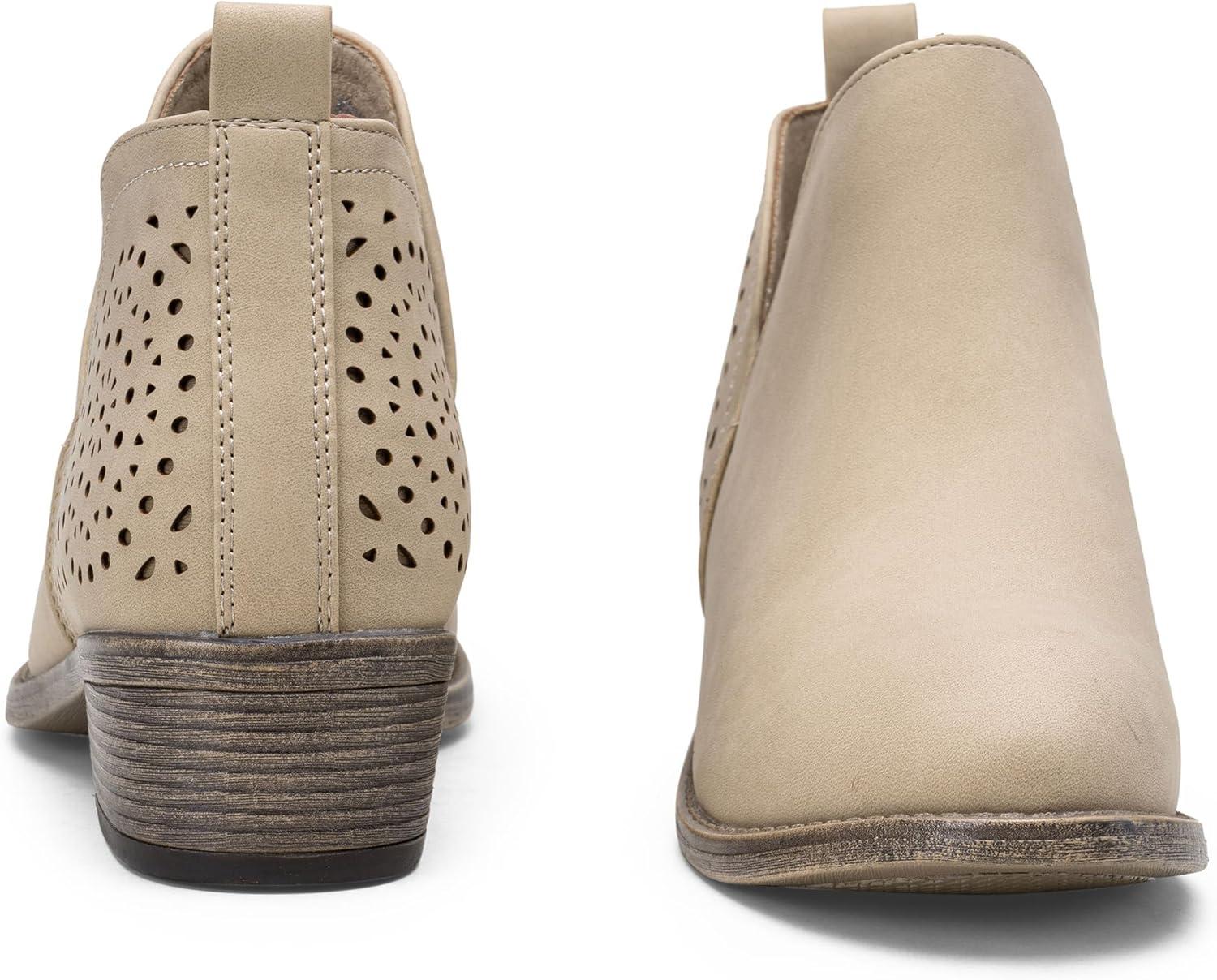 imageVepose Womens Short Ankle Boots Low Heel Western Cutout Perforated BootiesClassic Perf912tan Nubuck