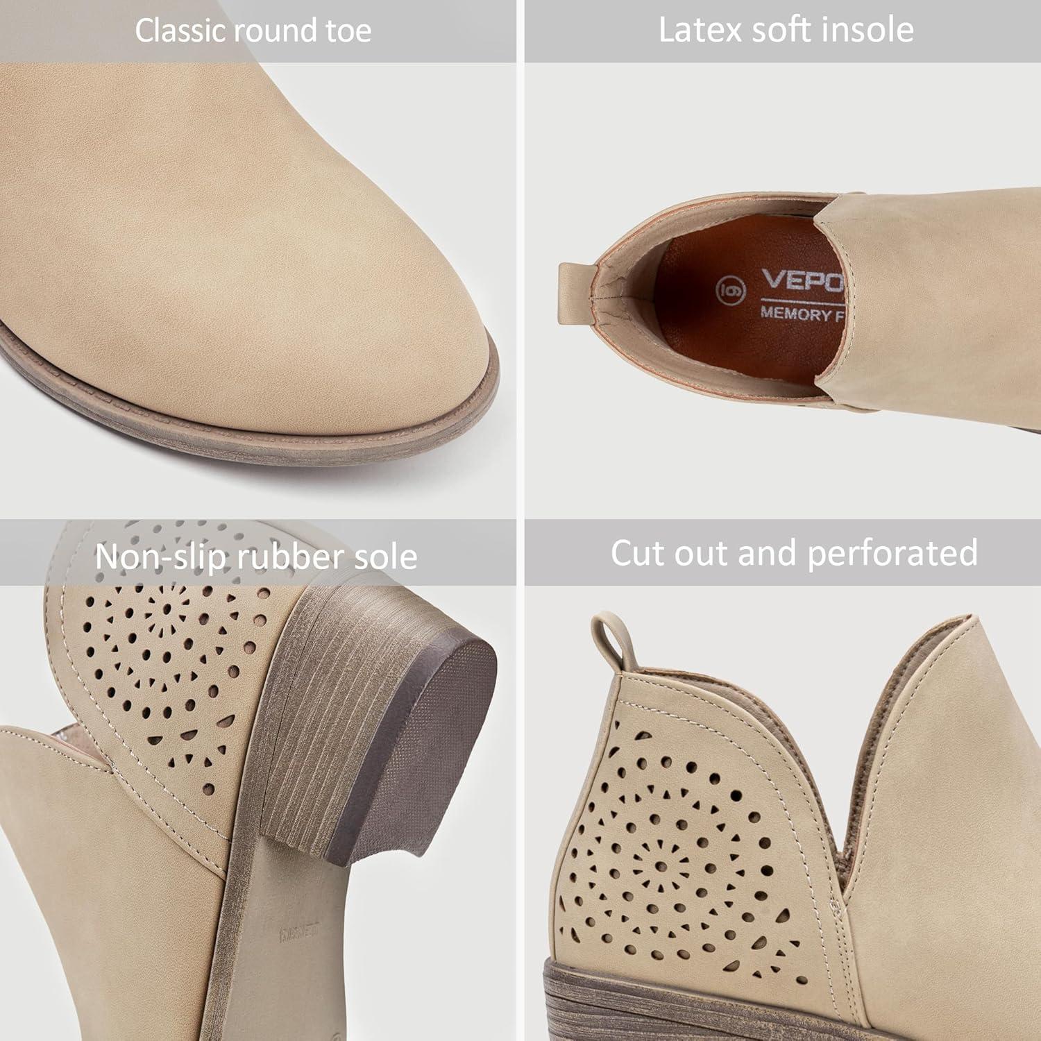 imageVepose Womens Short Ankle Boots Low Heel Western Cutout Perforated BootiesClassic Perf912tan Nubuck