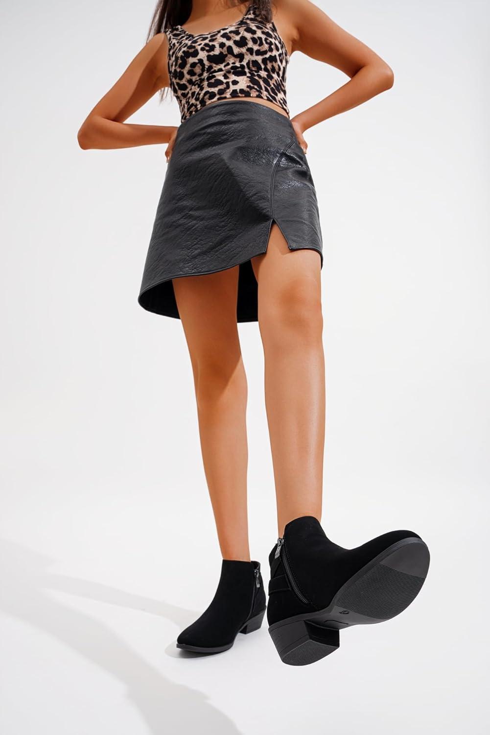 imageVepose Womens Short Ankle Boots Low Heel Western Cutout Perforated BootiesElegant911black Nubuck