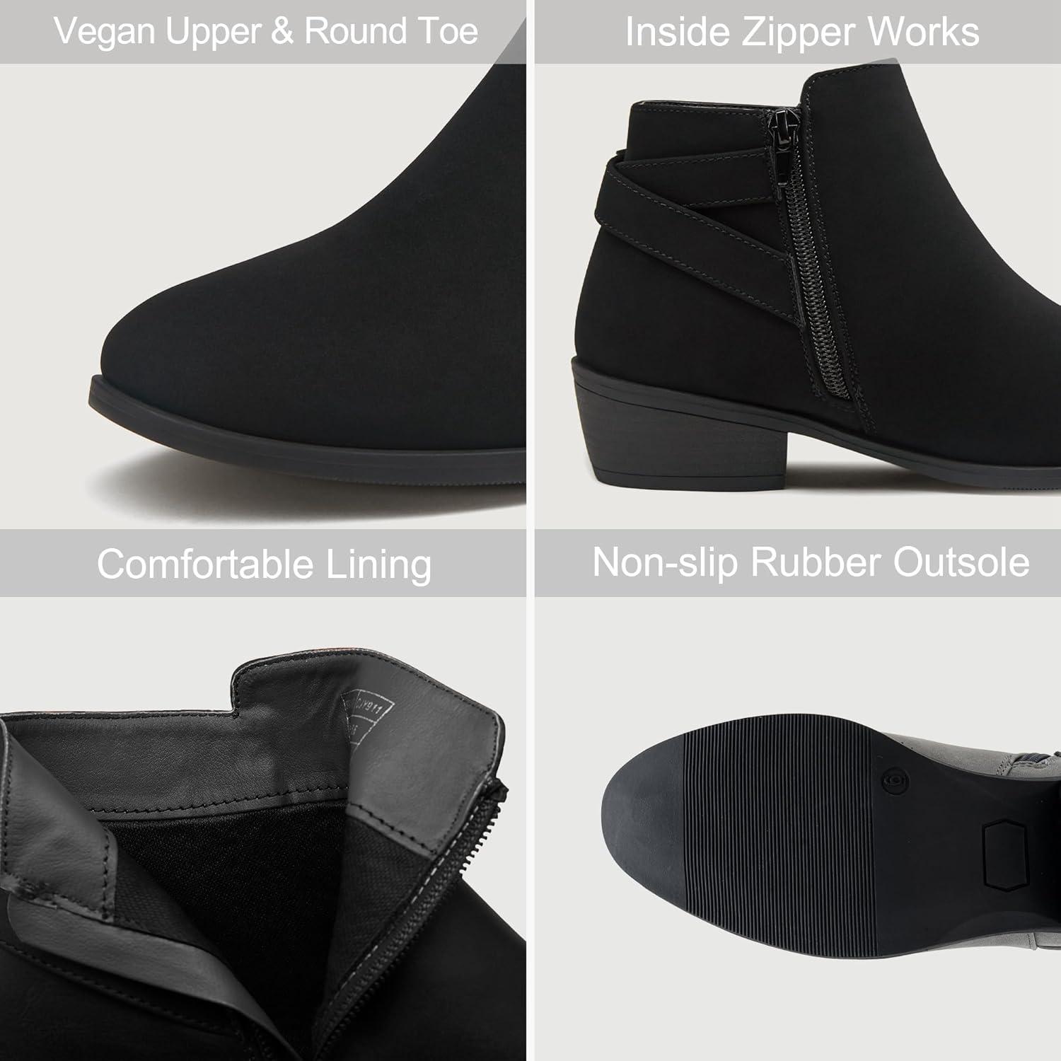 imageVepose Womens Short Ankle Boots Low Heel Western Cutout Perforated BootiesElegant911black Nubuck