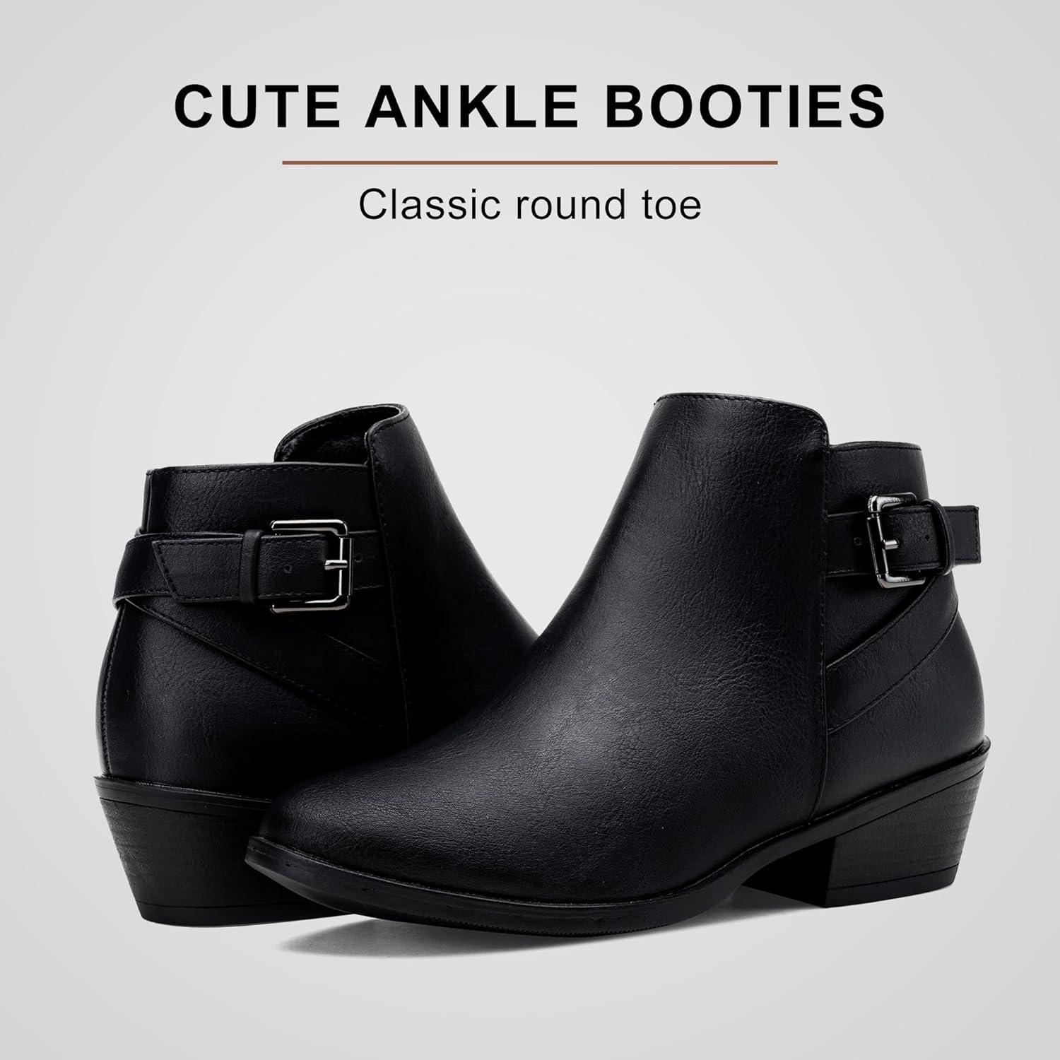 imageVepose Womens Short Ankle Boots Low Heel Western Cutout Perforated BootiesElegant911black Pu