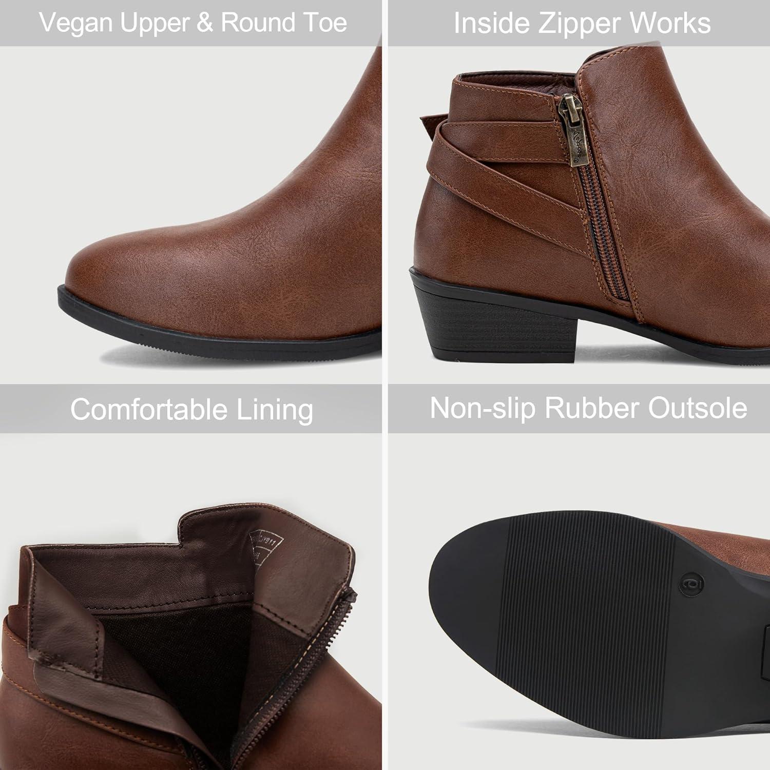 imageVepose Womens Short Ankle Boots Low Heel Western Cutout Perforated BootiesElegant911cognac