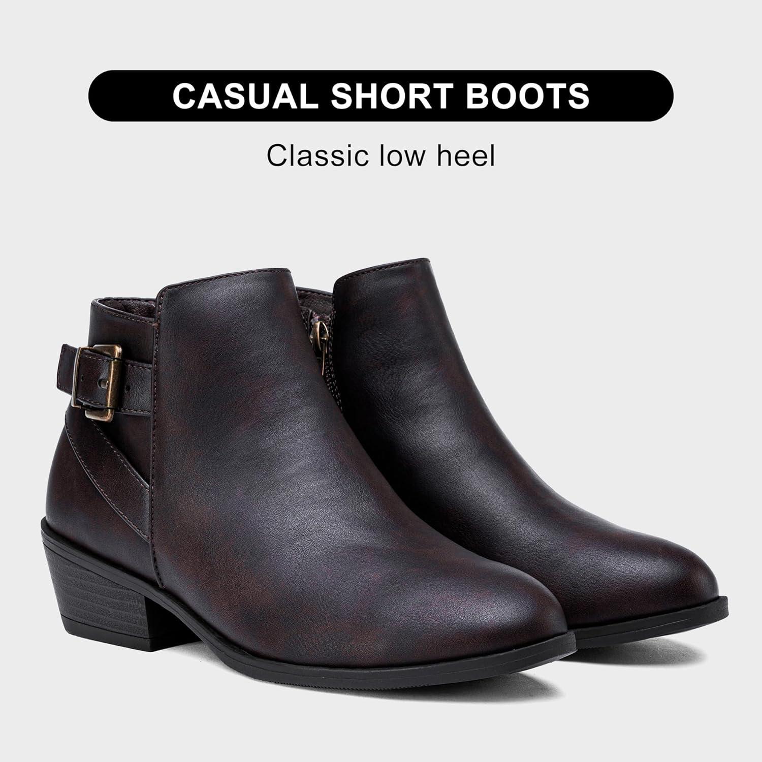 imageVepose Womens Short Ankle Boots Low Heel Western Cutout Perforated BootiesElegant911dark Tan