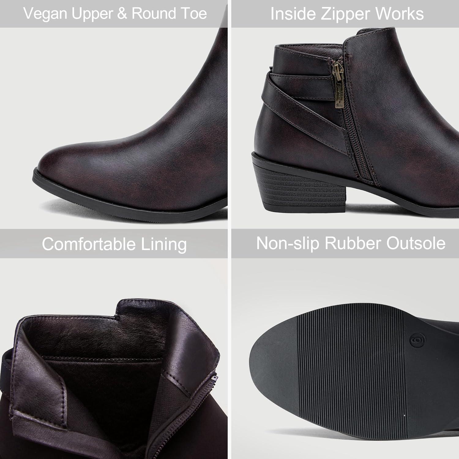 imageVepose Womens Short Ankle Boots Low Heel Western Cutout Perforated BootiesElegant911dark Tan