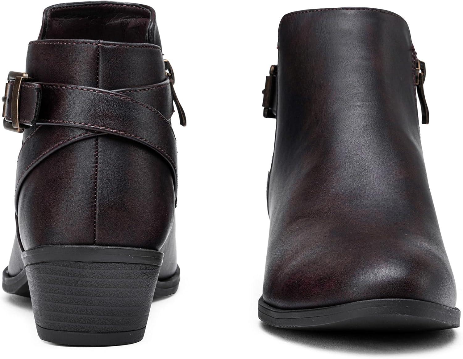 imageVepose Womens Short Ankle Boots Low Heel Western Cutout Perforated BootiesElegant911dark Tan