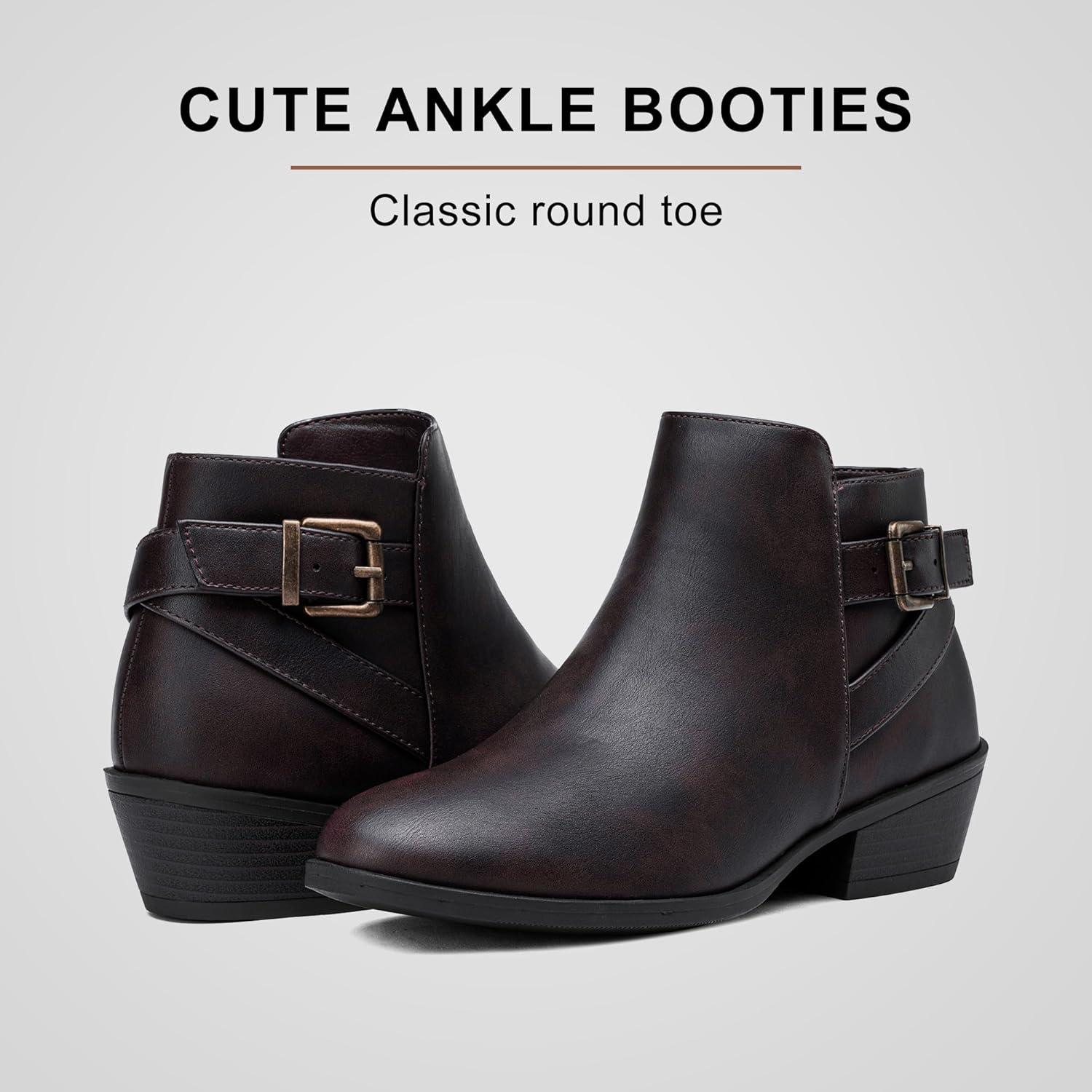 imageVepose Womens Short Ankle Boots Low Heel Western Cutout Perforated BootiesElegant911dark Tan