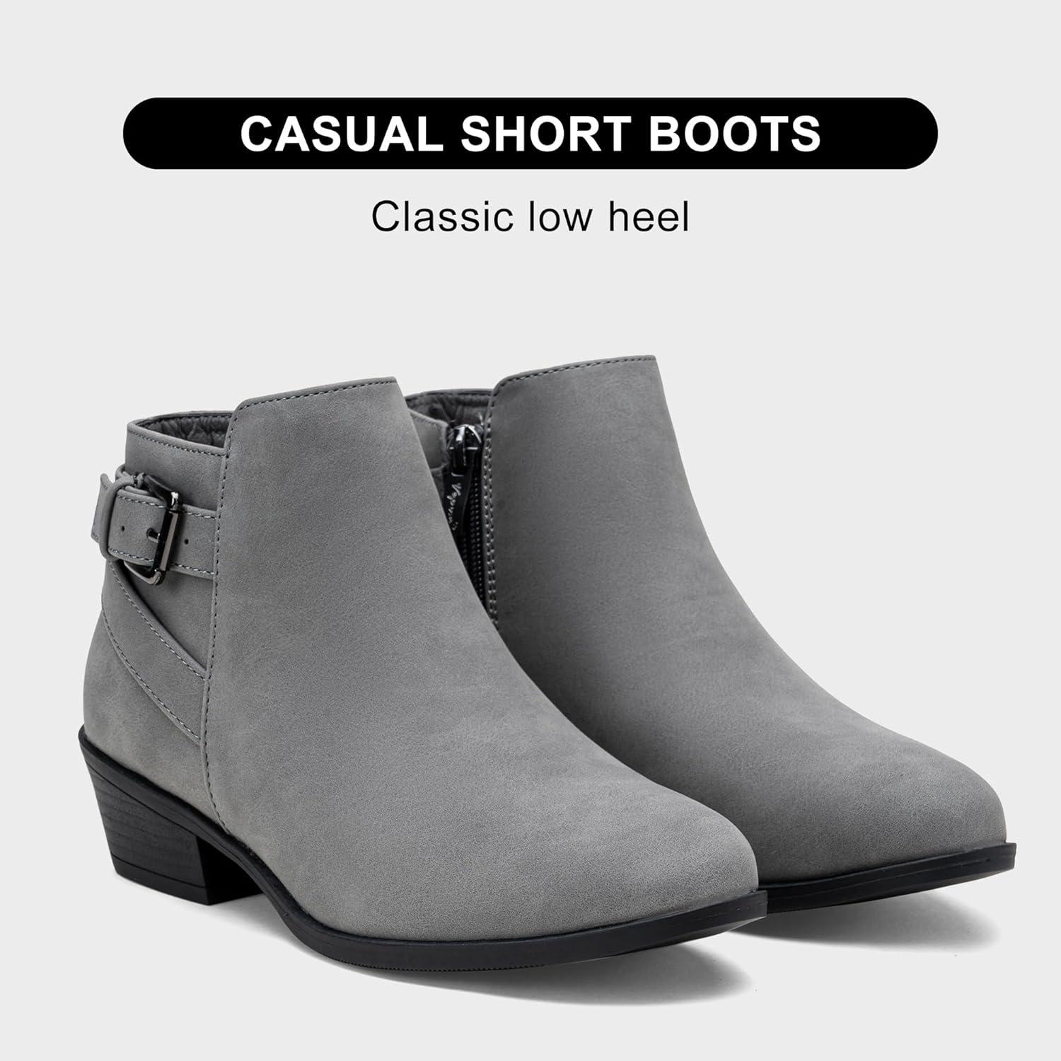 imageVepose Womens Short Ankle Boots Low Heel Western Cutout Perforated BootiesElegant911grey