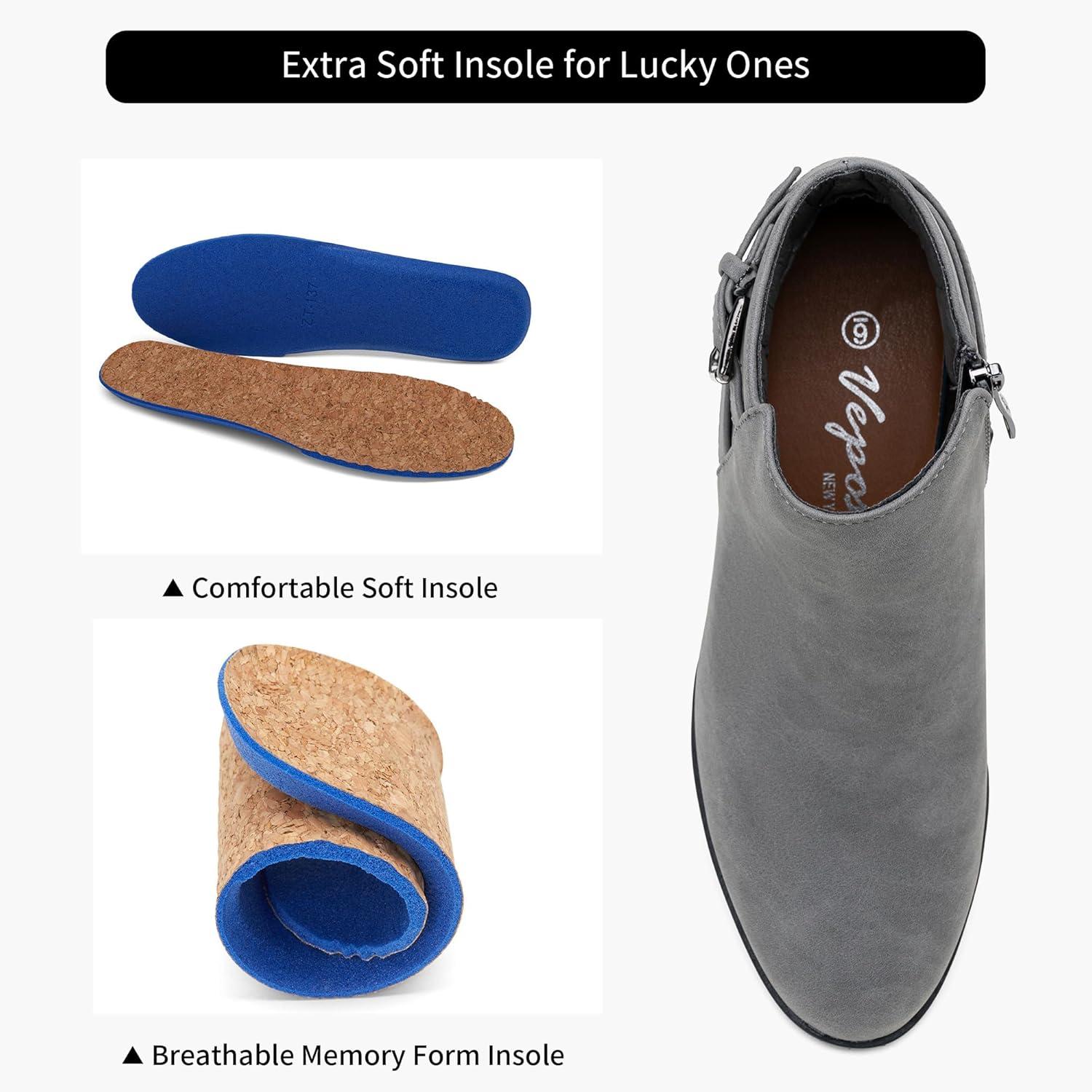 imageVepose Womens Short Ankle Boots Low Heel Western Cutout Perforated BootiesElegant911grey