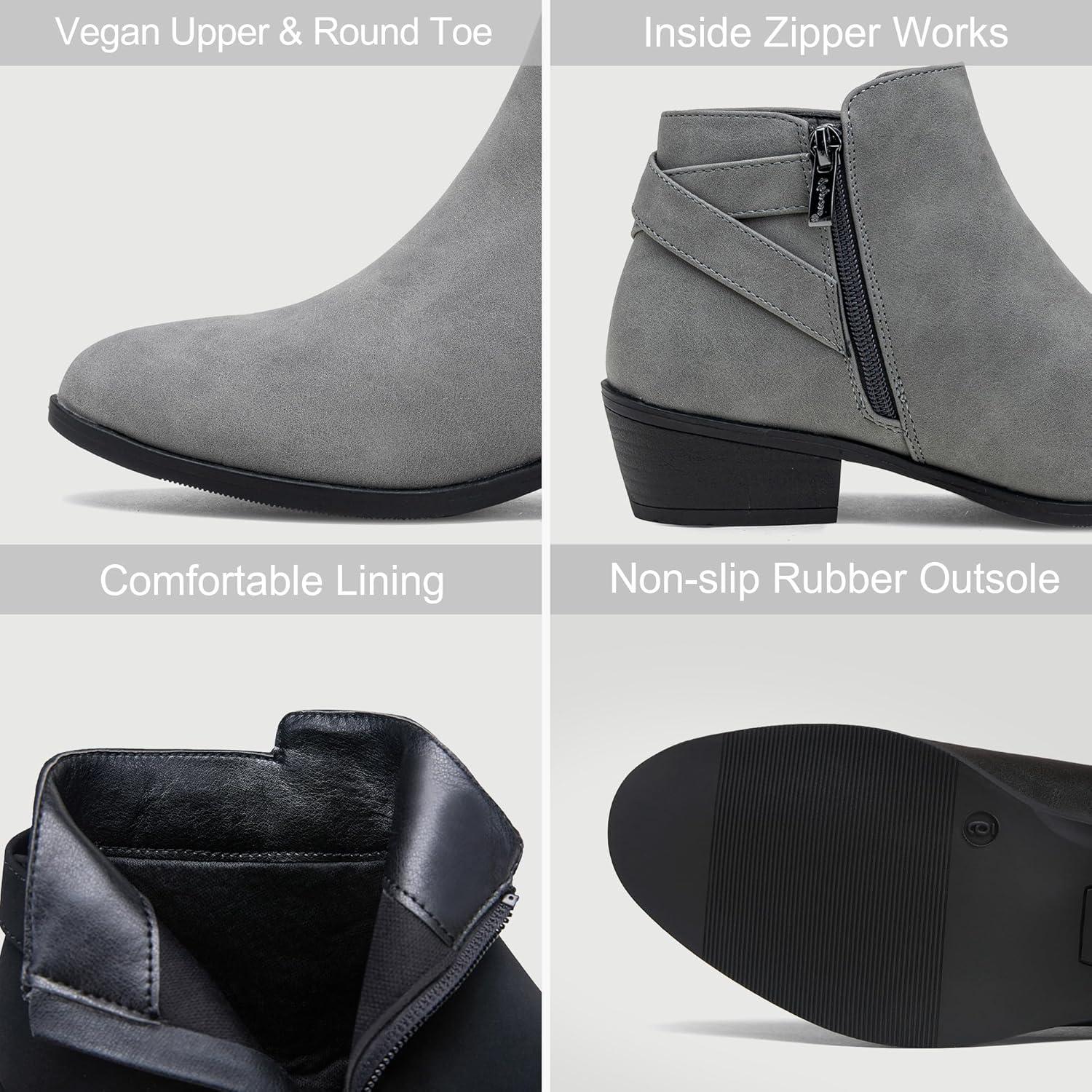 imageVepose Womens Short Ankle Boots Low Heel Western Cutout Perforated BootiesElegant911grey