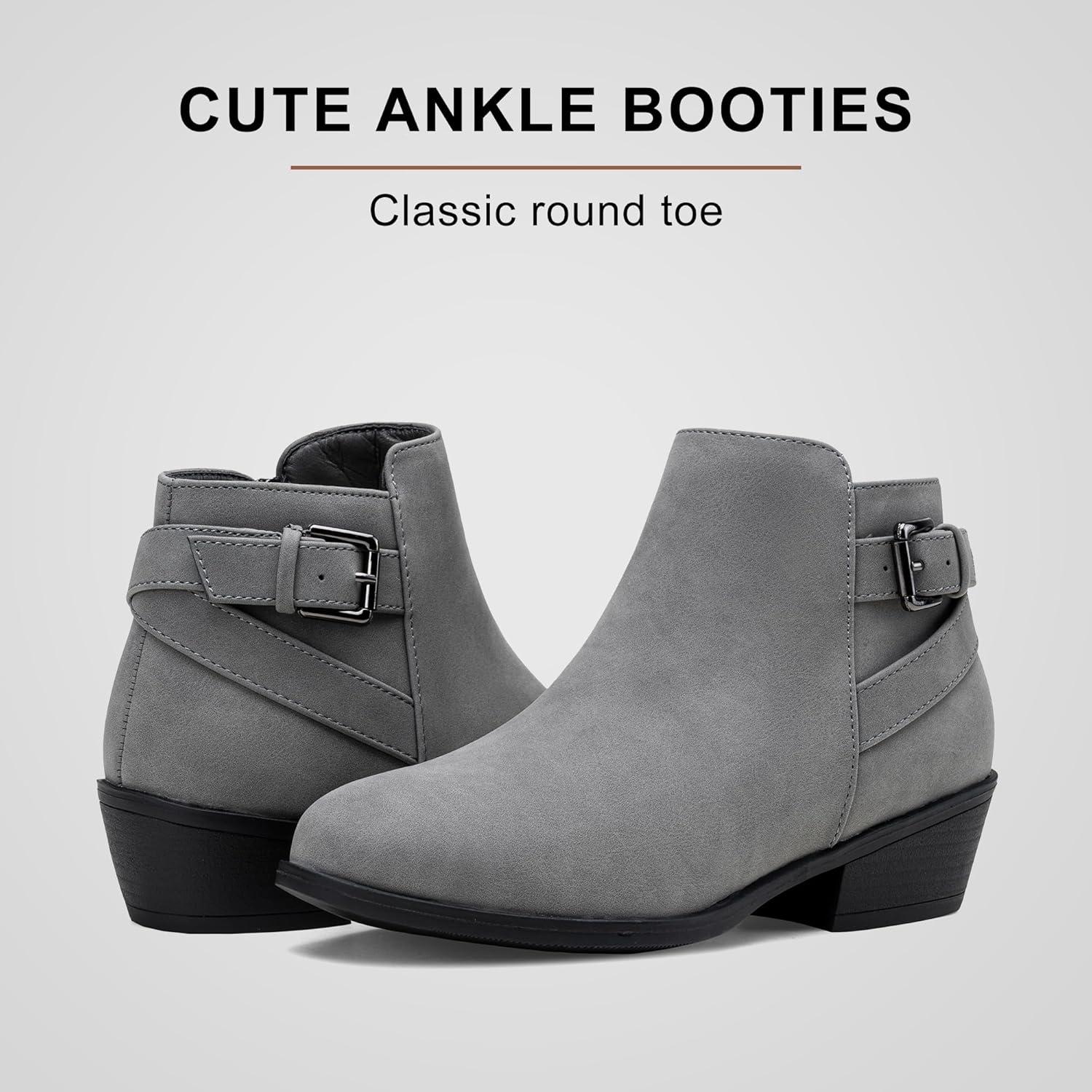 imageVepose Womens Short Ankle Boots Low Heel Western Cutout Perforated BootiesElegant911grey